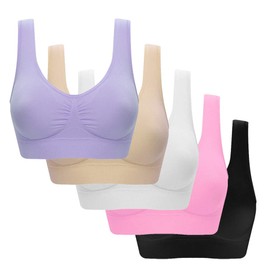 Plus Size Bras for Women, 5 Pack Seamless Comfortable Sports Bras, Workout Wirefree Bra, White, 6X-Large