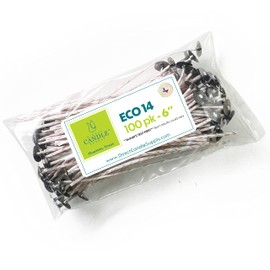ECO 14 Wicks for Candle Making, 6 inch Pre-Waxed Wicks for Soy Candles with Base 100pk