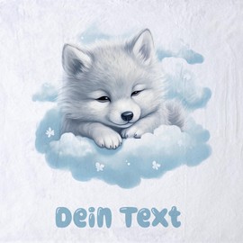 GRAZDesign Baby Blanket with Name Wolf on Cloud Blue Fluffy Baby Blanket for Birth, Birthday, Christmas 100 x 75 cm - Fleece Blanket