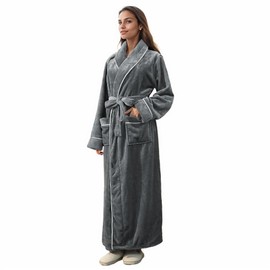 ZBR Plush Long Robes Womens Soft Warm Fleece Bathrobe Fuzzy Robe