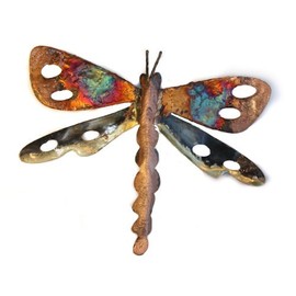 Dragonfly multi-coloured recycled metal wall hanging medium 18 cm long - fair trade and hand made from copper and tin for Tumi in Mexico