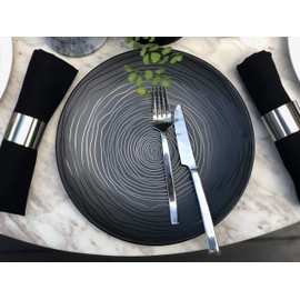 Bzyoo 12 Piece Melamine Dinnerware Set - Durable, Dishwasher Safe Organica Black Plates and Bowls Sets Casual Dish Set for Dining, Outdoor and Kitchen