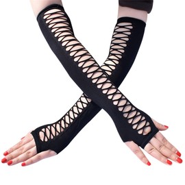 Twfsgirl Punk Fingerless Gloves for Women Goth Fishnet Long Stretchy Vintage Emo