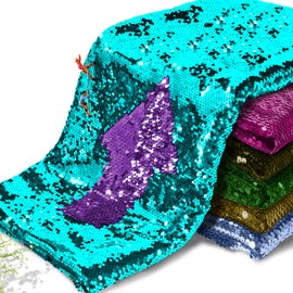 Manyshofu Mermaid Sequin Fabric Shimmer Reversible Sequin Fabric, Wall Flip Sequin Fabric Mesh Glitter Fabric for Sewing DIY Graffiti Wedding Half of Yard - Two Tone Turuqoise & Lavender