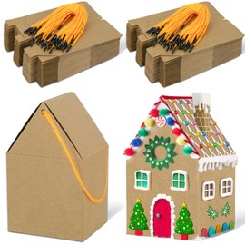80UncleKimby 50Pcs Christmas Gingerbread House Kit Houses-Shaped Box Xmas Gift Cookie Boxes with Ropes DIY Crafts for Party Supplies Decor