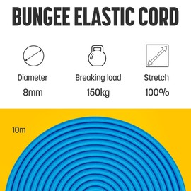 Kamu Synber Bungee Cord 8mm x 10m Elastic Shock Cord Bungee Rope for Tarpaulin, Kayak, Tie Down, Camping | Blue