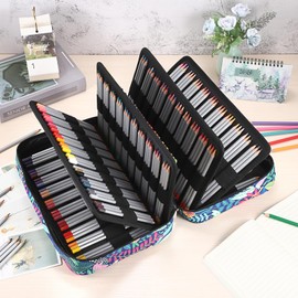 BSTKEY 300 Slots Pencil Case Pencil Wrap for Colored Pencils, Large Capacity Pencil Holder Pen Pouch Bag Stationery Organizer Case, Rainforest Pattern (No Pencils)