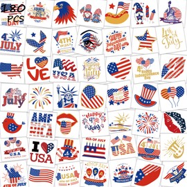 4th of July Tattoos for Kids - 180Pcs Fourth of July Tattoos Temporary Individual, USA American Flag Patriotic Red White and Blue Independence/Memorial/Labor Day Decorations Accessories Party Supplies