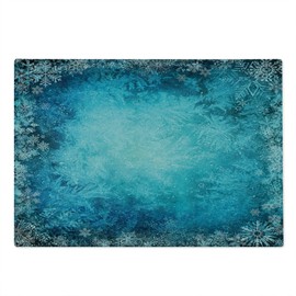 Lunarable Winter Cutting Board, Various Types of Snowflake in Soft Colors Theme Seasonal Blue Background, Decorative Tempered Glass Cutting and Serving Board, Large Size, Turquoise