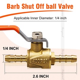 Horiznext 1/4 inch brass mini shut off ball barb valve for water fuel hose gas line rv air tubing, straight inlet manifold petcock (1pc with clamps kit)