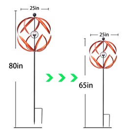 80in Metal Wind Sculpture Large Wind Spinners for Outdoor Garden Yard Lawn 360 Degrees Double Steel Metal Wind Sculpture Ball Solar Powered Glass Ball