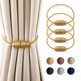 Dalababa Magnetic Curtain Tiebacks, Pack of 4 Curtain Holders, Rope Curtain Holders, Tiebacks for Curtains, Curtain Buckle for Home, Office, Curtains Decoration, Gold