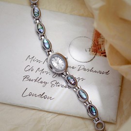 FANMIS Gold Watches for Women with Small Vintage Bracelet Elegant Jade Oval Dial Dress Watch Fashion Quartz Wrist Watch Waterproof Watch (Silver)