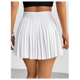 Floerns Women's Solid Elastic Waist Tennis Skirts Pleated Hem Short Skirts White Small