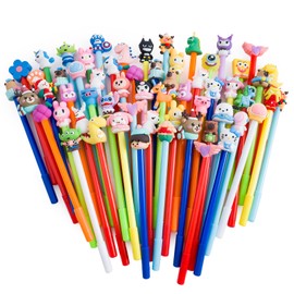 50 Pcs Cartoon Gel Ink Pens, 0.5 mm Random Assorted Styles Cute Animal Gel Ink Pens, Novelty Fun Kawaii Writing Pen for Kids for Office Student Kids School Supplies Present - Black Refill 0.5mm