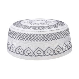 NICEYEA Male Muslim Prayer Hat with Embroidery Turkey Skull Cap Prayer Namaz Beanie Muslim Men's Head Hat Egyptian Turkish Arabic Islamic Hijab Islam Man Embroidery Hat, gray