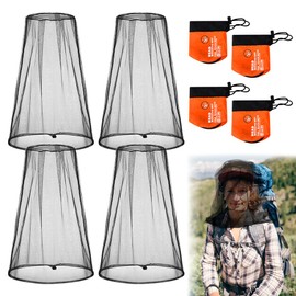UHETLET 4 Pack Moskitonetz Kopf Midges Mückenschutz Kopfnetz Head Net Face Mesh Head Cover Ultra großes Insektenschutznetz mit Extrafeinen Maschen Mückennetz für Camping Wandern Angeln Gartenarbeit
