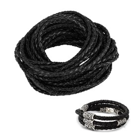 LIANCHEN 10 Metres 5 mm PU Braided Leather Cord, Round Vintage Leather Bands Braided 5 mm PU Leather Band, Craft Leather Bands for DIY Crafts Lanyard Bracelet Jewellery (Black, 5 mm)