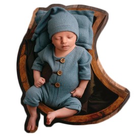 Newborn Photography Outfits Boy Newborn Boy Photoshoot Outfits Baby Boy Outfits Photography Romper Props Hat (Dusty Blue)
