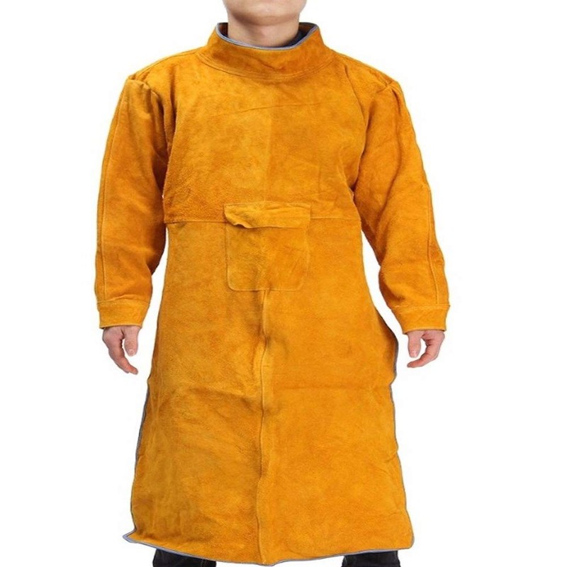 Jewboer Leather Welding Apron with Sleeve,Heavy Duty Welding Jacket,Heat Flame