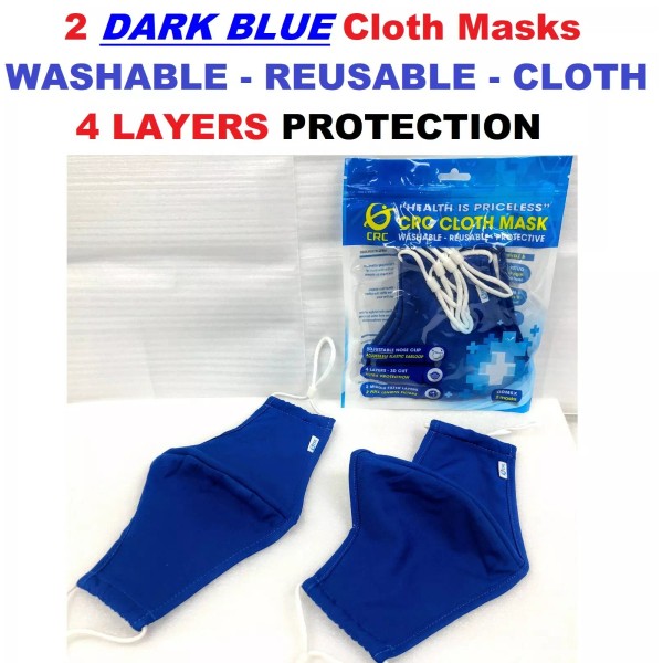 CRC Unisex 2 DARK BLUE Face Masks REUSABLE WASHABLE Face