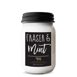 Milkhouse Candle Company Fraser & Mint Soy Candle - Peppermint | Evergreen Pine | Vanilla Bean Scented - 13 oz Mason Jar Candle with Lid, 70+ Hour Burn Time, Made in the USA