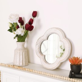 LOSOUR Modern Farmhouse Wall Decor Mirror, Wall Mirrors Decorative, Hanging Distressed White Vintage Small Wall Mirror Decor for Living Room, Bedroom, Bathroom, Kitchen Room, Hallway (1, Quatrefoil)