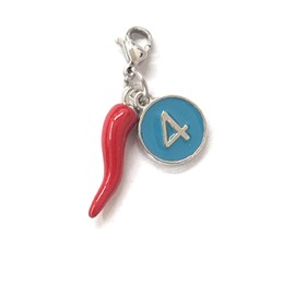 MODA MavillA Lucky Napoli Red Horn with Blue Disc Crest 4 Charm for Necklaces and Bracelets