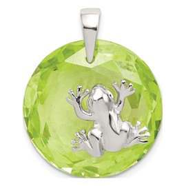 Sterling Silver Green Cz Frog Pendant (Length=26) (Width=20)