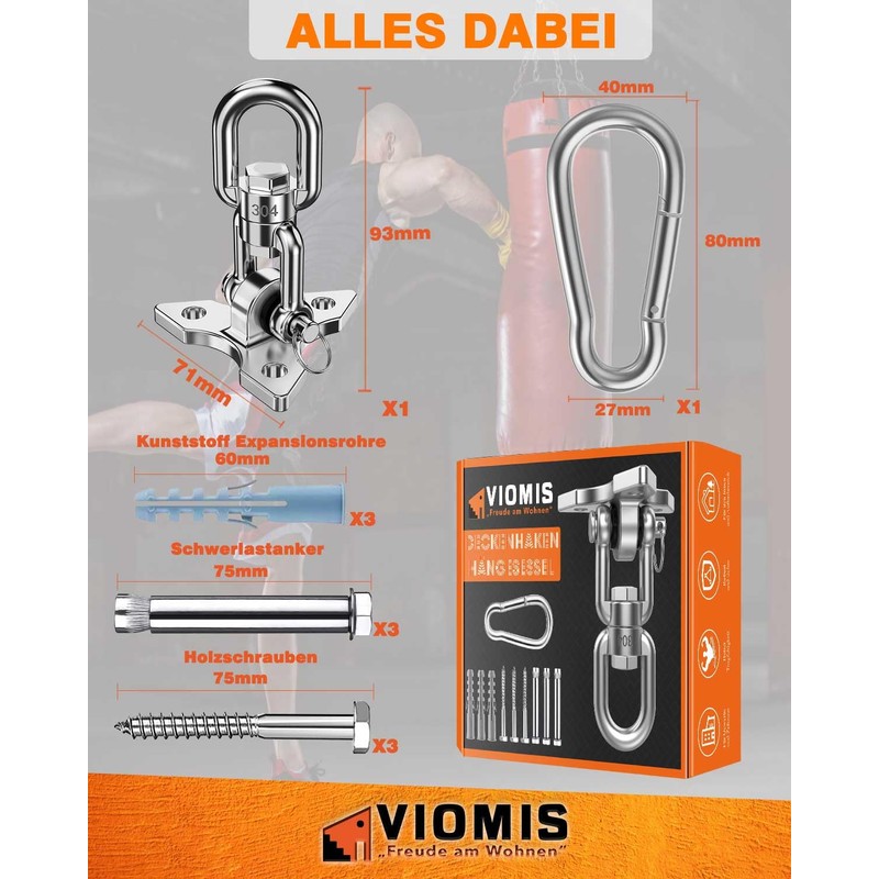 Viomis Stainless Steel Ceiling Hook 360° Rotatable - Universal for