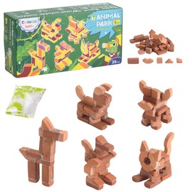 5 in 1 Animal Park, Construction Education Toy for Kids 6+ Years Old, Craft Bricks for Adults, Realistic House, DIY Garden, STEM Building Set, Washable and Reusable (39pcs)