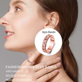 AmorArtSky Anxiety Ring for Women Men, Titanium Stainless Steel Spinner Ring, 5 Colors, 6MM, Size 6-10, 3 Styles Anxiety Ring-Moon Star, Sandblasted Finished, Hollow Outer, 10, Metal, No Gemstone