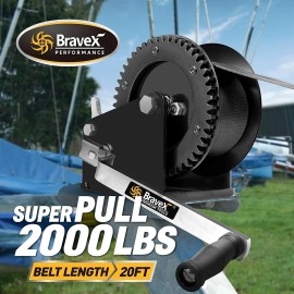 Bravex 2000lbs Capacity Heavy Duty Boat Trailer Winch Crank Strap Gear Winch 20ft Strap