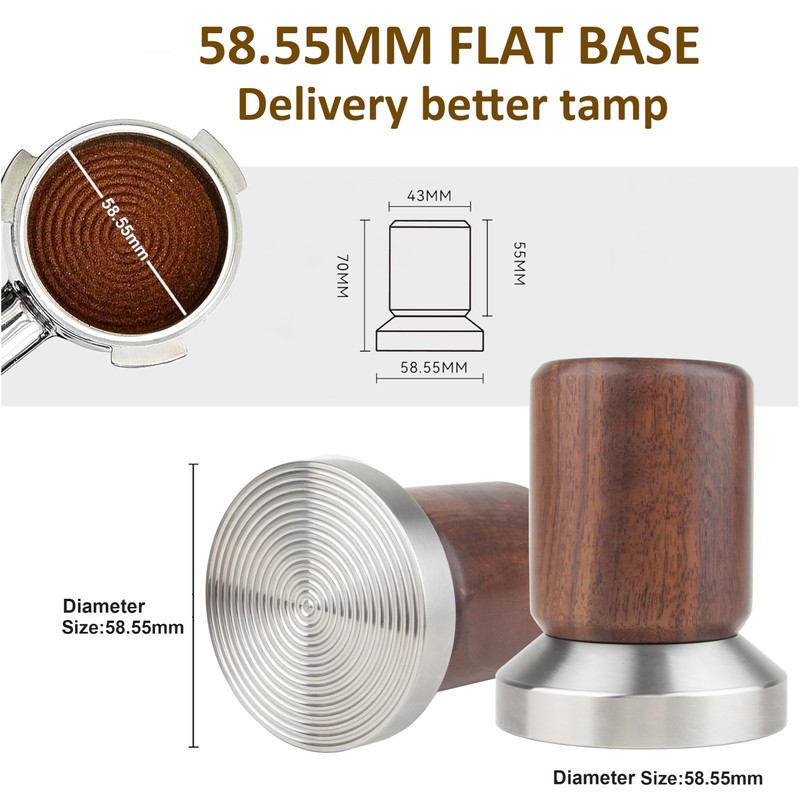Doria Espresso Coffee Tamper with Walnut Handle - 58mm Portafilter