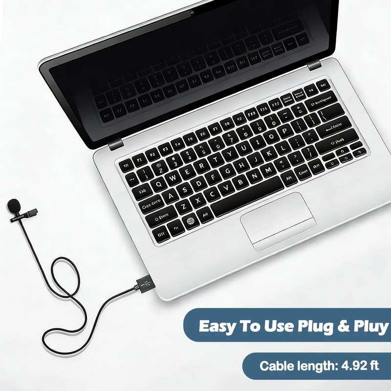 QQM USB Lavalier Microphone, Plug & Play Clip-On Lapel Mic
