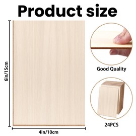 DIYDEC 24 Pack Basswood Sheets - 4 x 6 x 1/16 Inch Thin Plywood Wood Squares for Crafts, Architectural Models, Laser Cutting, Wood Burning and Drawing