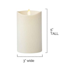 Luminara Flameless Outdoor Pillar Candle Short (Ivory, Unscented, 5.15 Inches Tall), Centerpiece, Melted Edge, Flickering, Smooth Finish, Plastic, LED Battery Operated