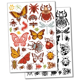 Bugs Insects Arachnids Butterflies Temporary Tattoo Water Resistant Fake Body Art Set Collection - Color (One Sheet)