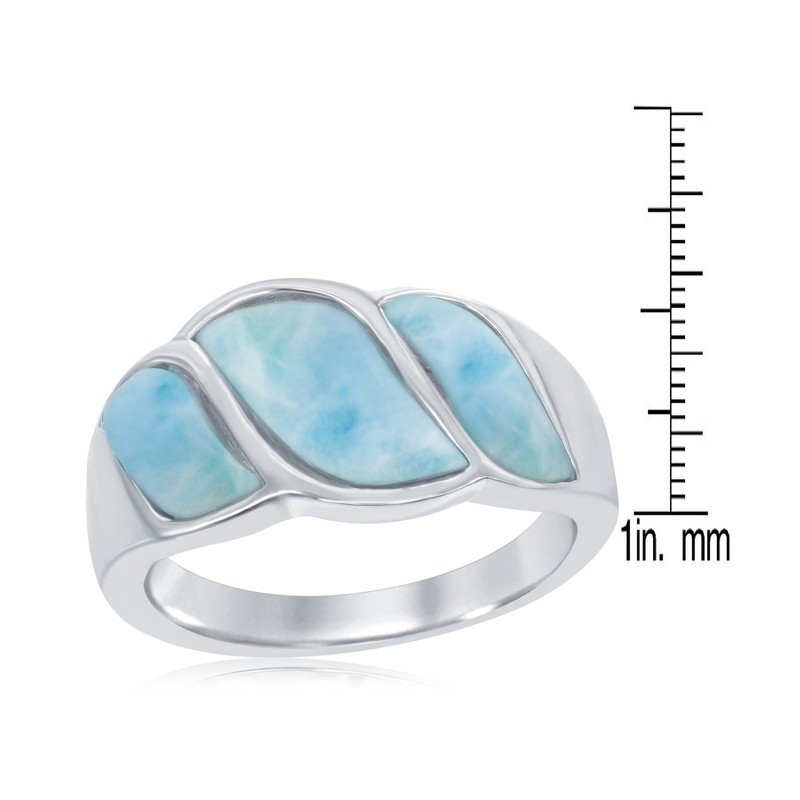 Beaux Bijoux Sterling Silver Natural Larimar Wave Design Ring (Size