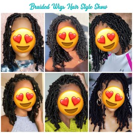 Sedittyhair Double Full Lace Knotless Box Short Bob Dreadlock Synthetic Lace Front Braided Wigs with Baby Hair Handmade Braided Wigs 14 inches (1B Color)