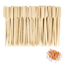 200 Pieces Paddle Bamboo Skewers, Flat Burgers Sticks Children Skewers Kids Wooden Fruits Picks Cocktail Sticks Satay Skewers Barbecue Kebabs Skewers for Buffets Party