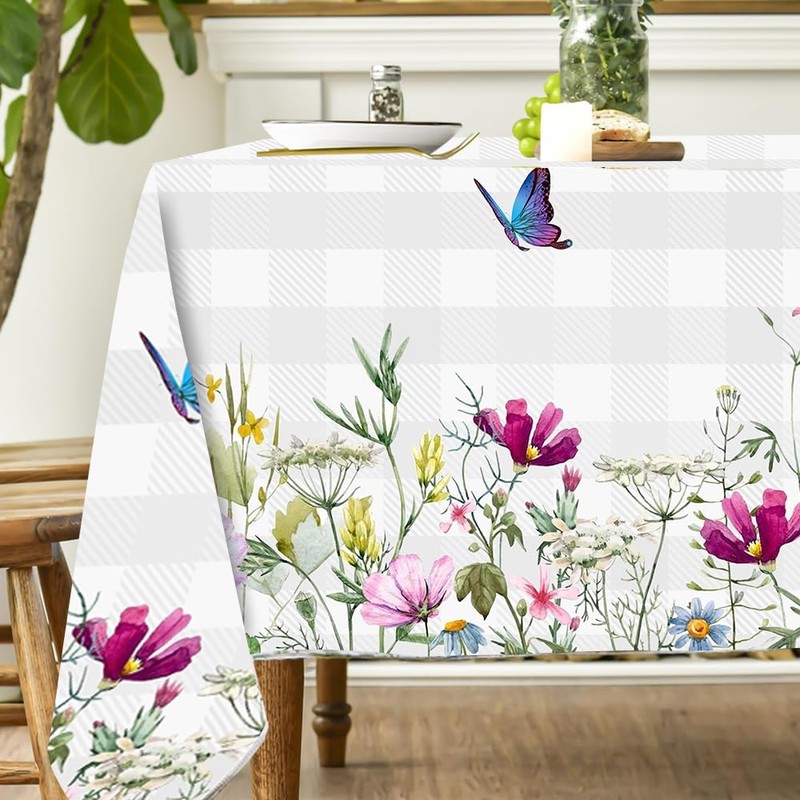 Quimoy Spring Summer Tablecloth 60x84 Inch, Rectangular Botany Tablecloth, Floral