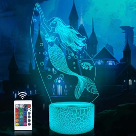 Attivolife Mermaid 3D Illusion Lamp, Princess Night Light with Remote Control + Timer 16 Color Changing Desk Lamps Kids Fairy Room Decor Plug in Festival Birthday Gifts for Girls Women Child