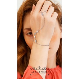 Amaxer Trendy Clear Zircon Hand Chain Bracelet for Women Stainless Steel Adjustable Dainty Layered Minimalist Party Jewelry (silver)