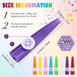 Boao 200 Pcs Plastic Kazoo Musical Instruments Party Kazoos for Adults Fun Music Kazoo for Kids Classrooms Musical Toy Favors Gift Prize Bulk, 8 Assorted Color