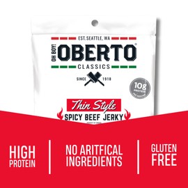 Oberto Classics Thin Style Beef Jerky, Spicy Flavor, No Artificial Ingredients, High Protein, Gluten Free, Wood Smoked, Premium Steak Beef Jerky High Protein Snacks, 2.2 Ounce (Pack of 8)