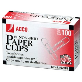 ACCO Paper Clips, 1 Size, Economy, Non-Skid, 100/Box (4)