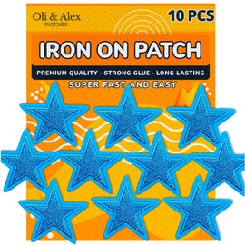 Iron On Patches Stars Premium Quality - Star Patch Blue Color - Iron on Patches for Jeans Hats Jackets- Cute Patches Embroidery - Repair Decorating Kit - Sew on Appliques Embroidered