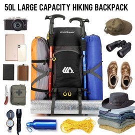 Mingfuxin Waterproof Hiking Backpack 50L, Outdoor Camping Rucksack Backpacking Backpack with Rain Cover, Lightweight Trekking Walking Backpack Travel Rucksack for Climbing Cycling Hiking