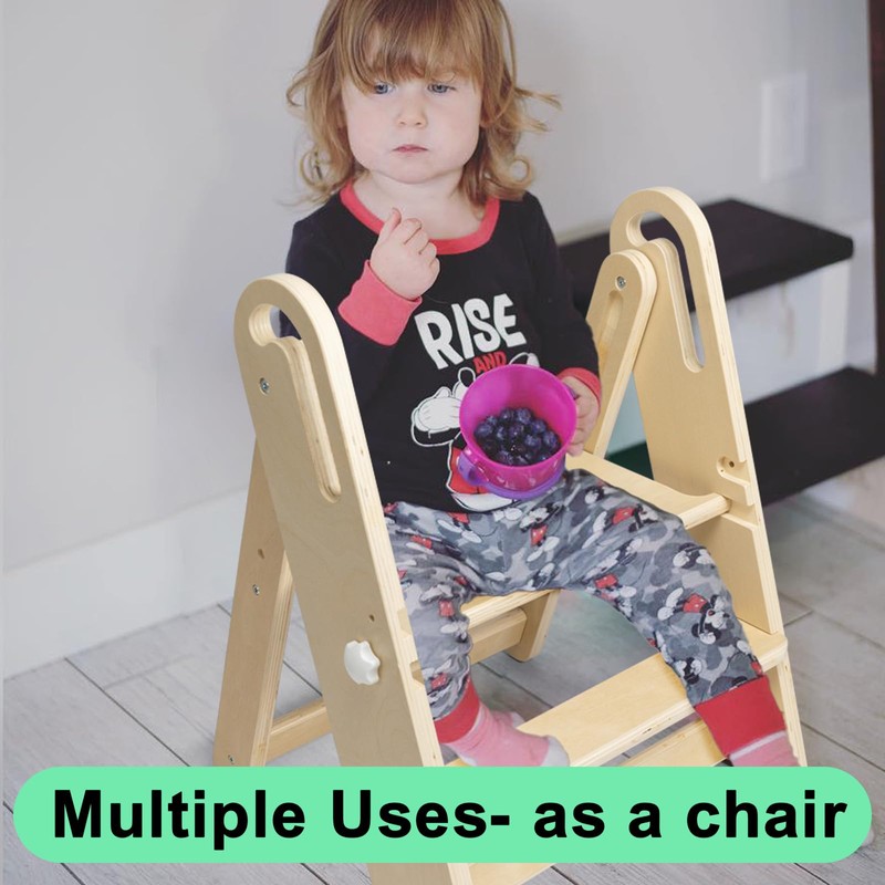 WOOD CITY Step Stool Foldable for Toddlers, Adjustable Kids Step